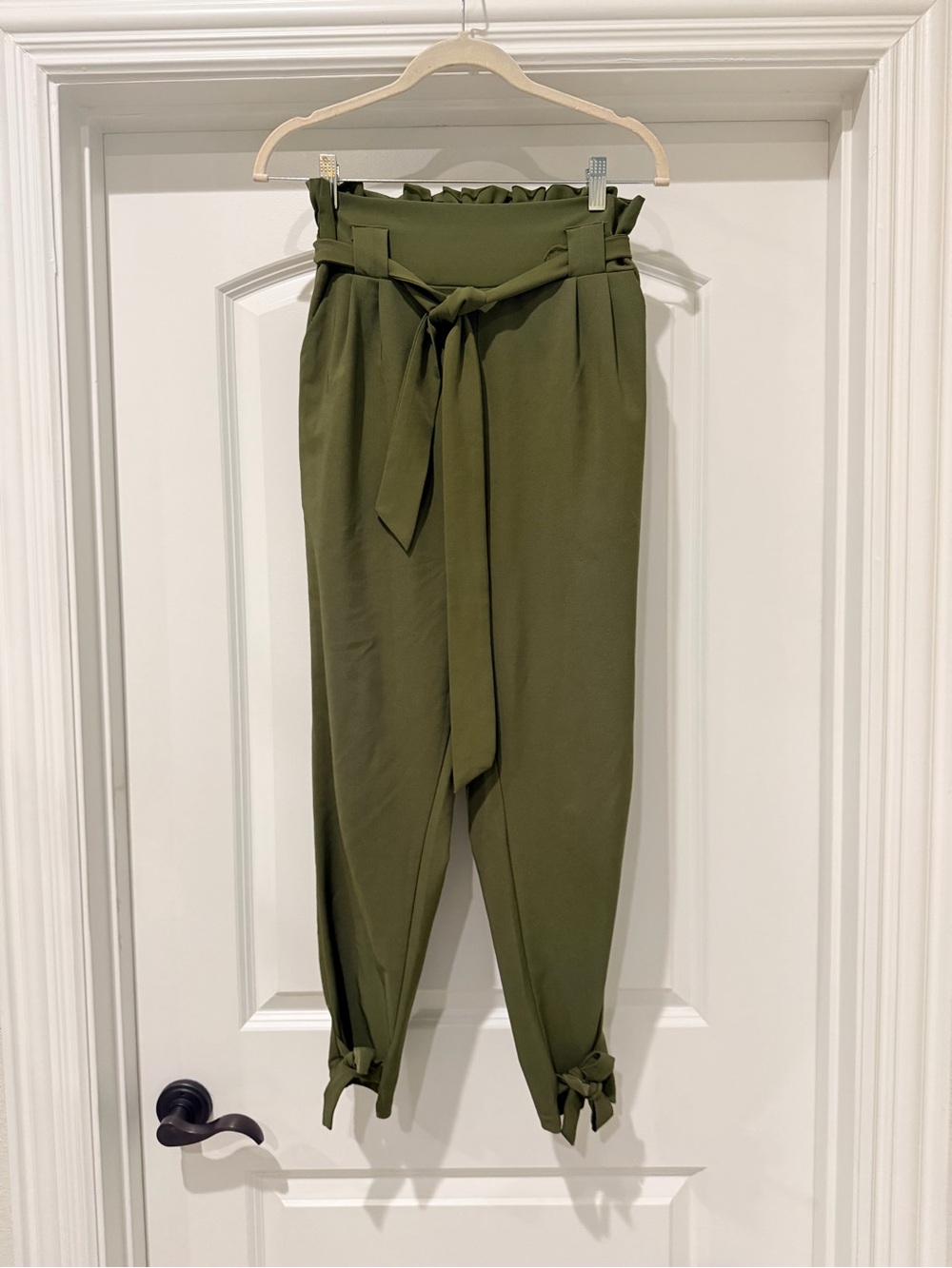 Grace Karin Olive Green Paperbag Waist Joggers with Tie